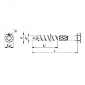 HBS 6-kant 10,0 x 300 TG TX 40 / SW 15, Stahl verz. blau